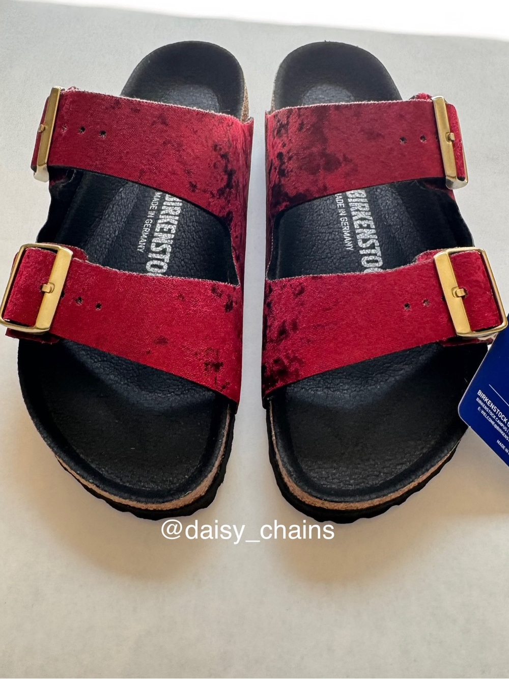 Birkenstock Burgundy Velvet Arizona Slide Sandals - Picture 3 of 5